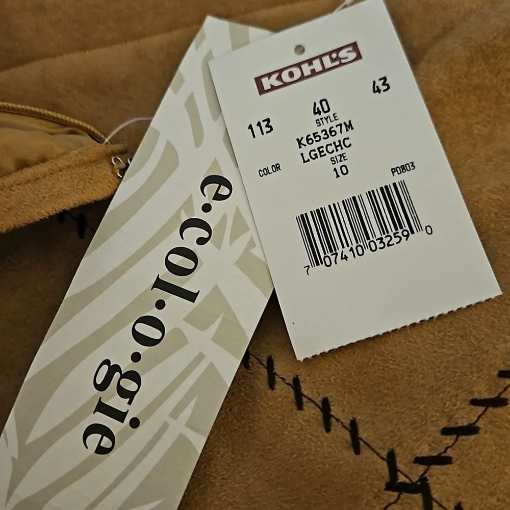 ECOLOGIE Tan Faux Suede Patchwork Scalloped Floral Cutout Skirt